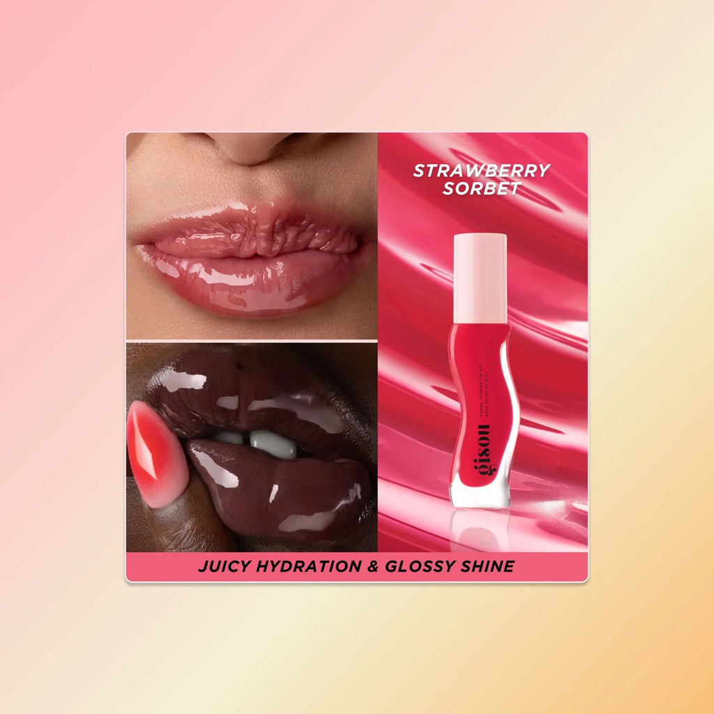 honey infused lip oil-strawberry sorbet